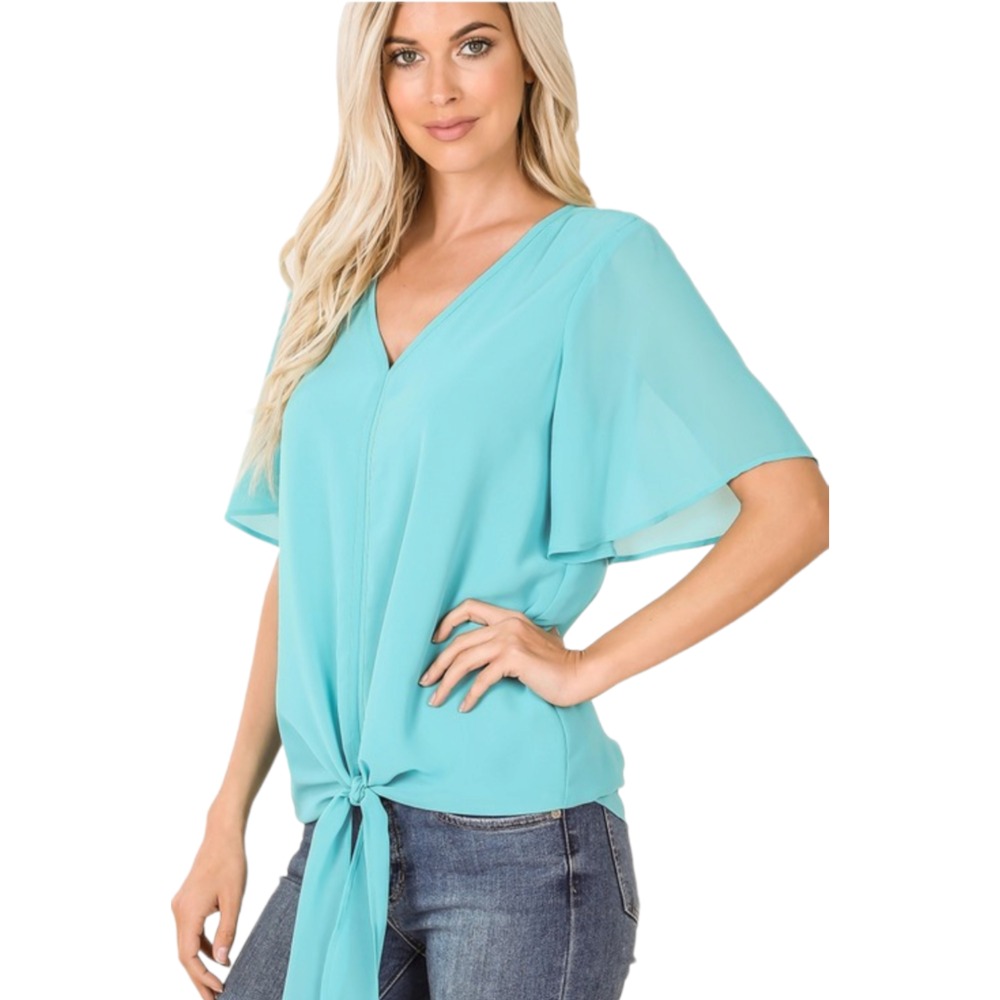Women's Ash Mint Loose Blouse with a tie front - California Shop Small