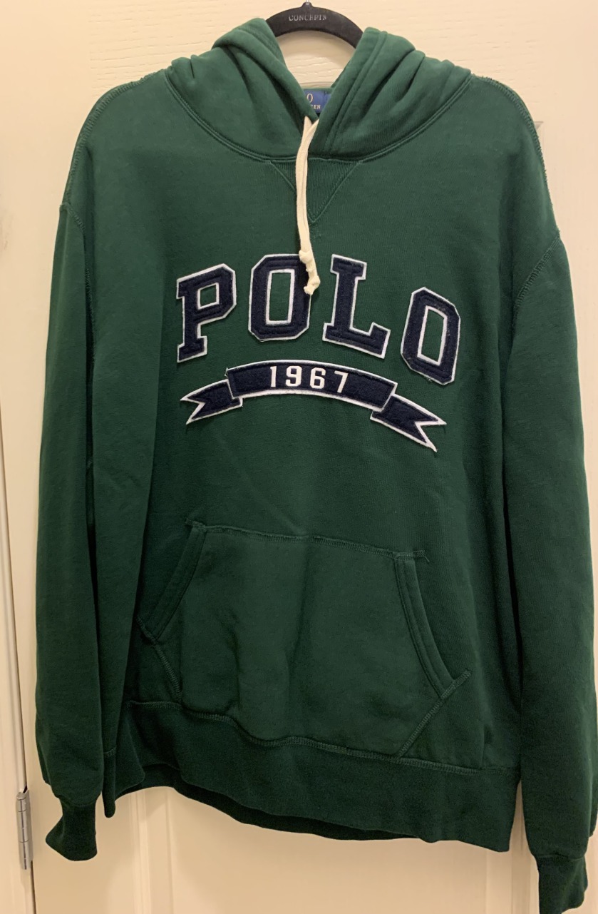 Mens Hooded Green Polo Sweatshirt - Size XL - California Shop Small