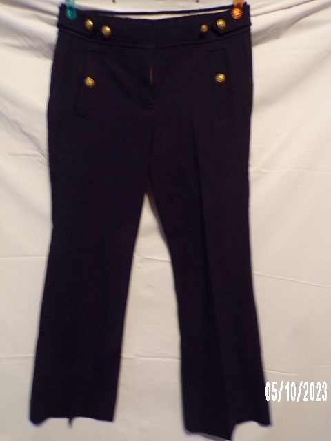 J Crew Navy Wide Leg Front Zip Sailor Pants with Gold Button