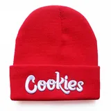 Cookies | Unisex White Embroidered Beanie | RED - California Shop Small