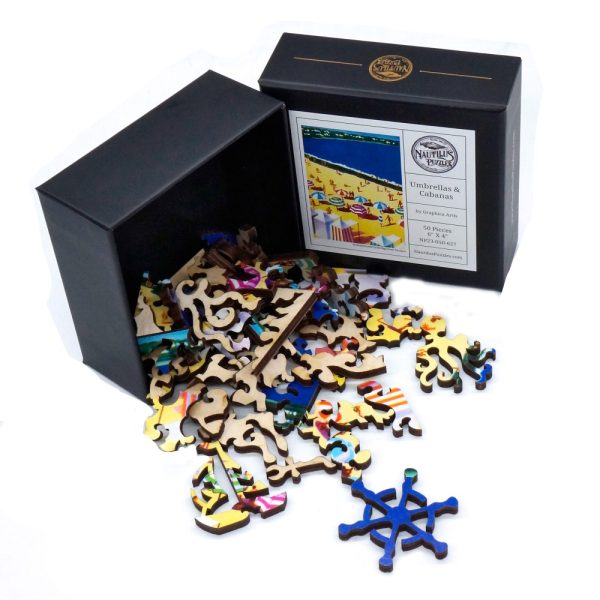 Product Image and Link for Umbrellas And Cabanas (50 Piece Mini Wooden Jigsaw Puzzle)