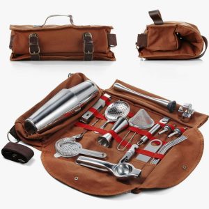 Product Image and Link for 25 pieces travel bartender kits with canvas carrying bag