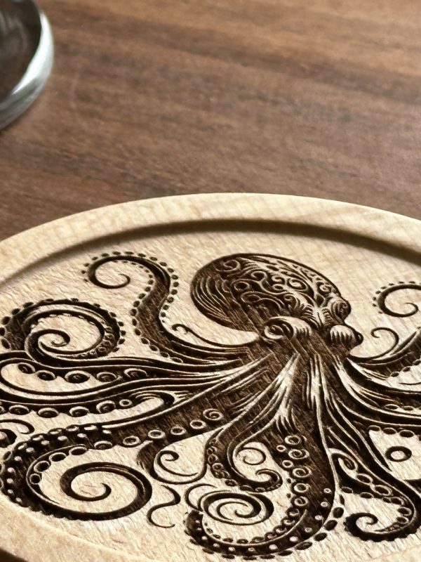 Product Image and Link for Coaster – Wood – Octopus Engraved