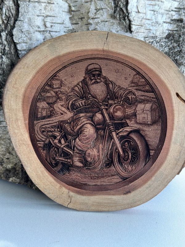 Product Image and Link for Santa’s Wild Ride – Wood slice engraving