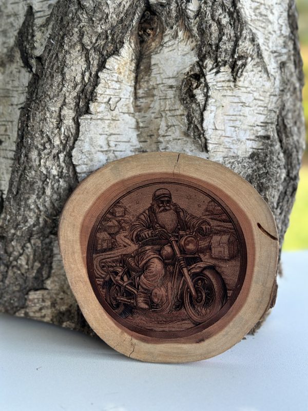 Product Image and Link for Santa’s Wild Ride – Wood slice engraving