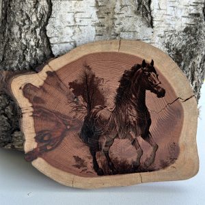 Product Image and Link for Wild Horse on wood slice