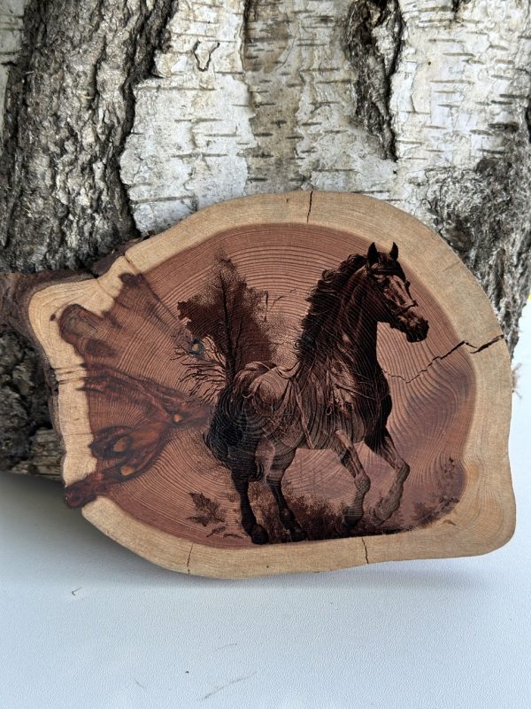 Product Image and Link for Wild Horse on wood slice