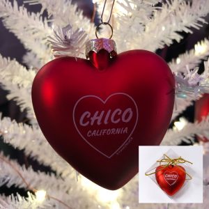 Product Image and Link for I Love Chico CA Red Heart Ornament