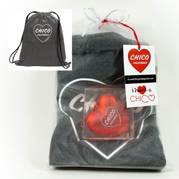 Product Image and Link for I love Chico CA Gift Set – Backpack and Red Heart Ornament