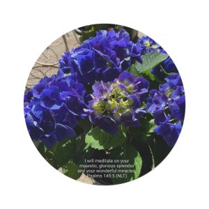 Product Image and Link for Vibrant violet hydrangea, round meditation rug!