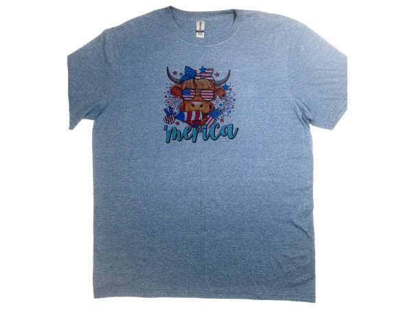 Product Image and Link for Merica Cow Independence Day T-shirt-Heather Indigo