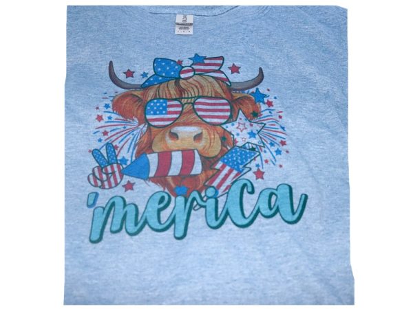 Product Image and Link for Merica Cow Independence Day T-shirt-Heather Indigo