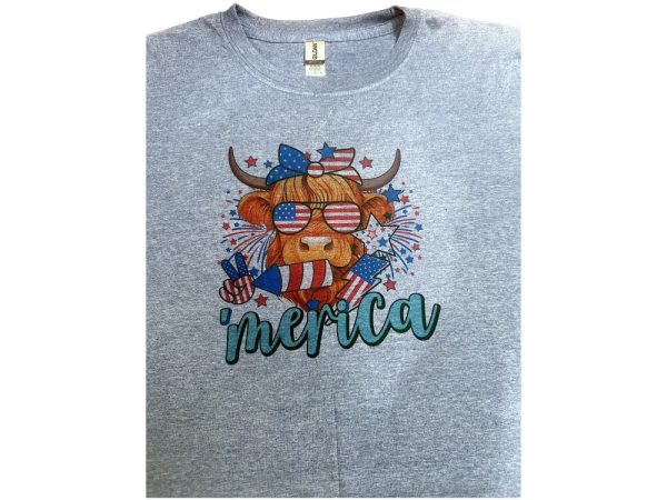 Product Image and Link for Merica Cow Independence Day T-shirt-Heather Indigo