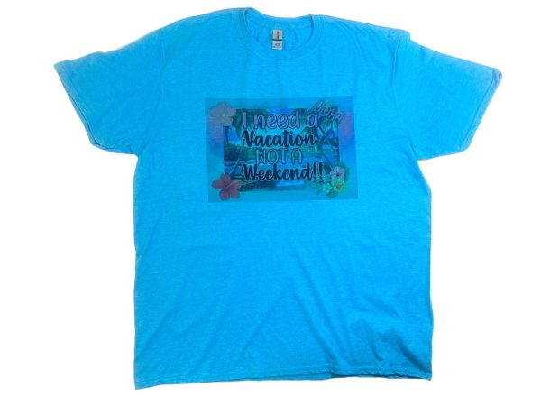 Product Image and Link for Gildan 640 Softstyle Unisex T-Shirt – “I Need a Vacation, Not a Weekend!” Graphic Tee (Heather Royal)