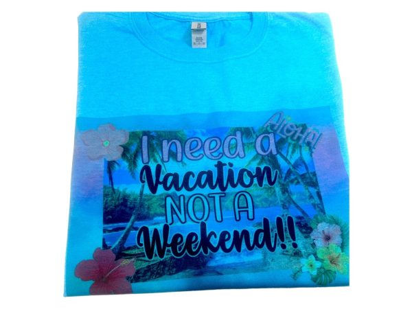 Product Image and Link for Gildan 640 Softstyle Unisex T-Shirt – “I Need a Vacation, Not a Weekend!” Graphic Tee (Heather Royal)