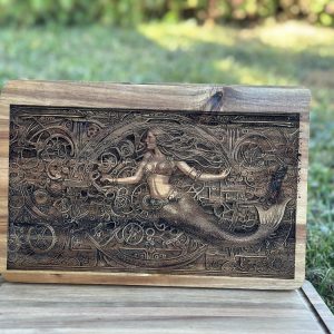 Product Image and Link for Steampunk Mermaid – Cutting Board