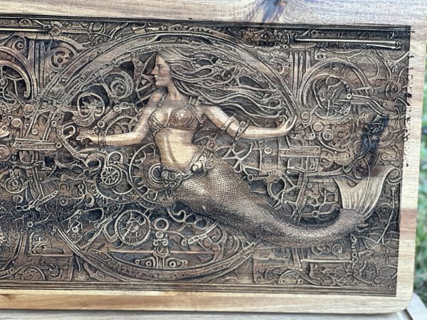 Product Image and Link for Steampunk Mermaid – Cutting Board