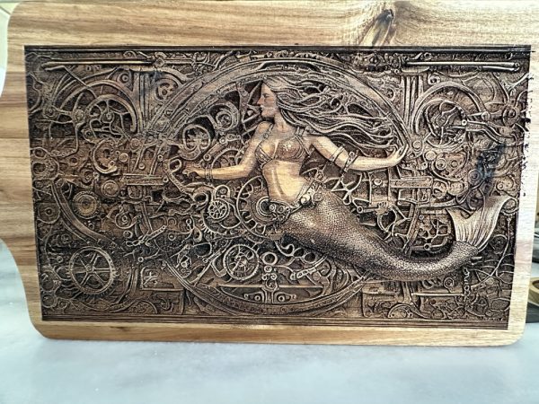 Product Image and Link for Steampunk Mermaid – Cutting Board