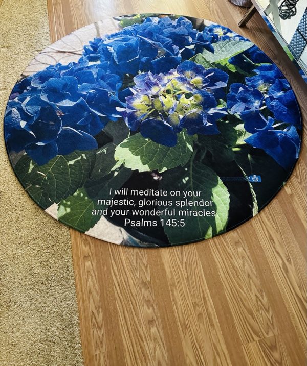 Product Image and Link for Vibrant violet hydrangea, round meditation rug!