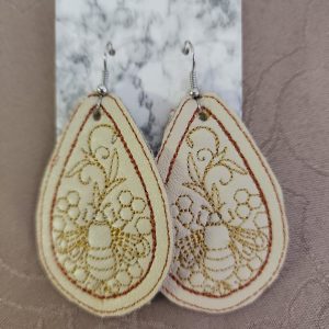 Product Image and Link for Leather Earings with Bees Embroidered on them