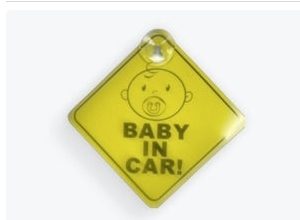 Product Image and Link for Baby in Car sign with suction cup,yellow 1 pc