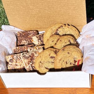 Product Image and Link for Half and Half Cookie Box | Brown Butter Chocolate Chip Cookies, Sweet and Salty Rice Crispy Treats