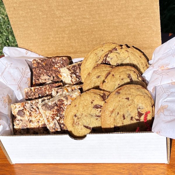 Product Image and Link for Half and Half Cookie Box | Brown Butter Chocolate Chip Cookies, Sweet and Salty Rice Crispy Treats