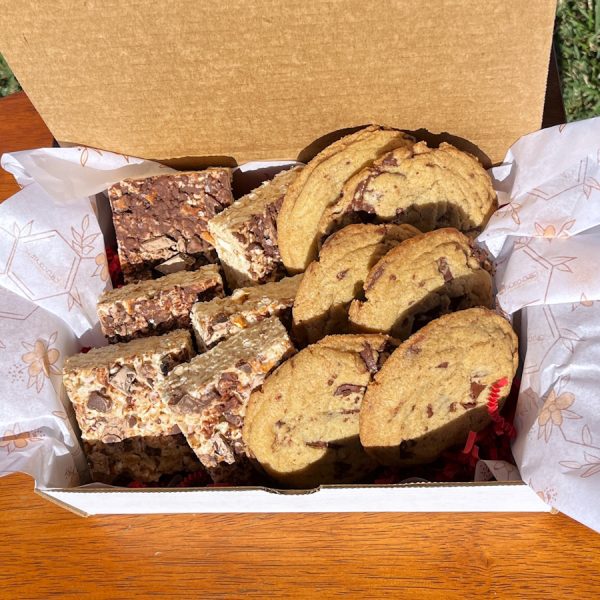 Product Image and Link for Half and Half Cookie Box | Brown Butter Chocolate Chip Cookies, Sweet and Salty Rice Crispy Treats