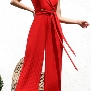 Product Image and Link for Red Sleeveless Jumpsuit with Pleats