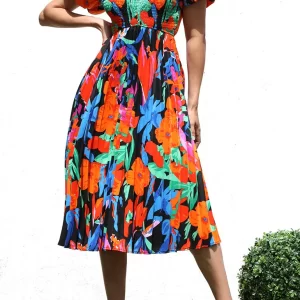 Product Image and Link for Tropical Print Smocked Midi Dress