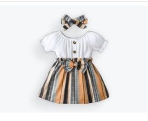 Product Image and Link for baby Girl off shoulder with bow headband 6-9M