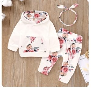 Product Image and Link for Toddler Baby Girl 3PCS Hooded Clothes Set Flowers Print Long Sleeve