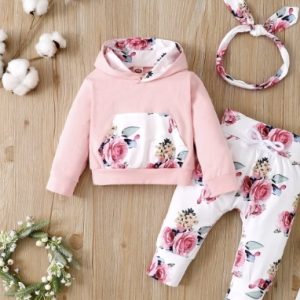 Product Image and Link for 6-12 Months 3PCS Floral Clothes Set Hooded Printed Top+Pant+Headband