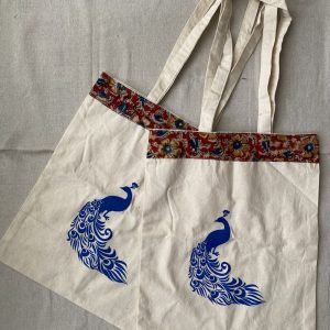 Product Image and Link for Canvas Bag with Peacock Print and Kalamkari Border