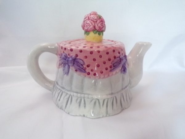 Product Image and Link for Neat Little Pink Table with Bouquet of Roses “Tea for Two” Tea Pot