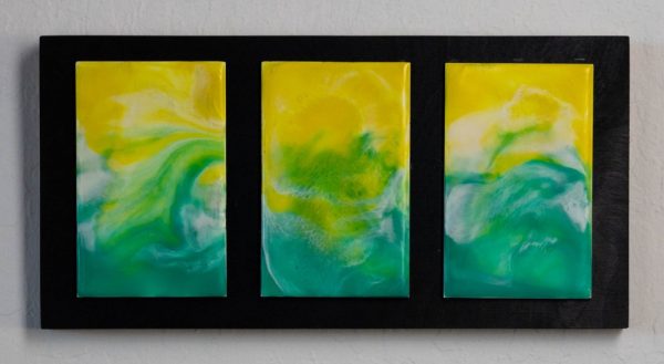 Product Image and Link for Wave Tryptic – Encaustic Painting