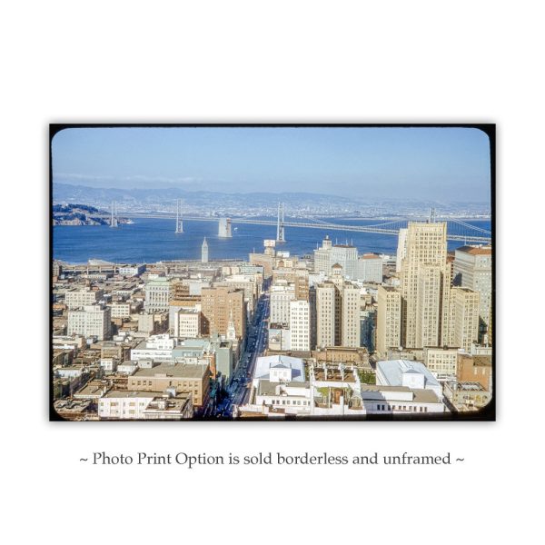 Product Image and Link for Vintage San Francisco Skyline Photograph with View of Bay Bridge and Bay – Historic City Art Print | California Wall Art