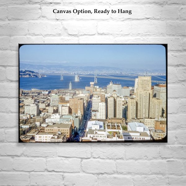 Product Image and Link for Vintage San Francisco Skyline Photograph with View of Bay Bridge and Bay – Historic City Art Print | California Wall Art