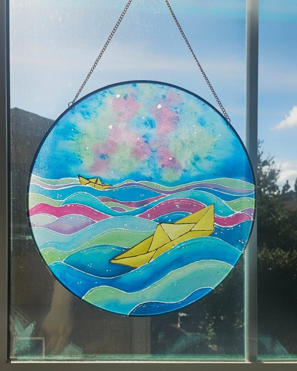 Product Image and Link for 11.5″ Silk Suncatcher – “Ships in the night”