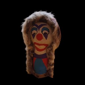 Product Image and Link for Tiny Carnival Knockdown Punk Doll Two-Ttone Faux Fur Edge Clown 8 inch Tall