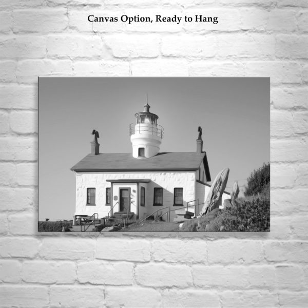 Product Image and Link for Crescent City California Battery Point Lighthouse Art Print in Black and White