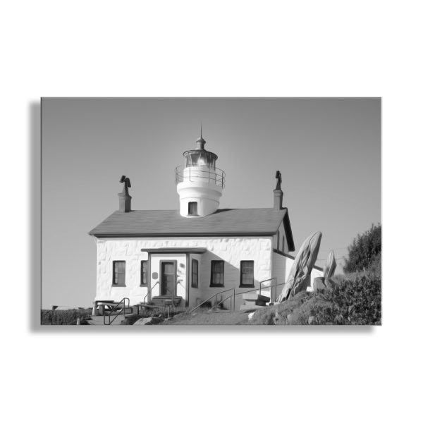 Product Image and Link for Crescent City California Battery Point Lighthouse Art Print in Black and White