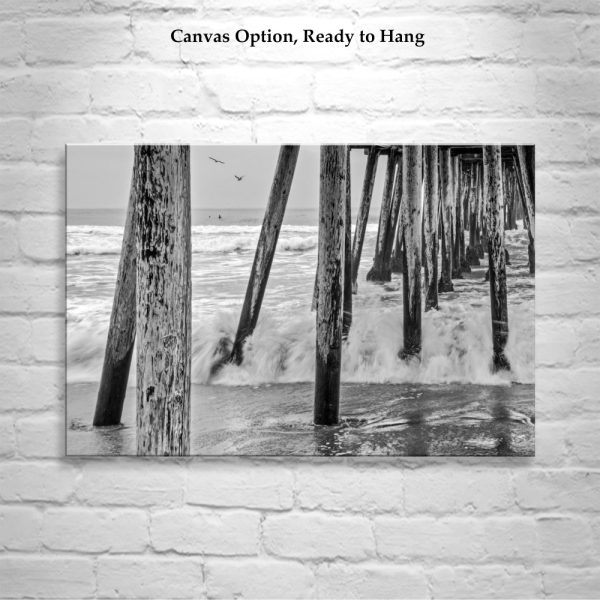 Product Image and Link for San Diego Wall Art with Imperial Beach Pier in Black and White as Home Decor Gift