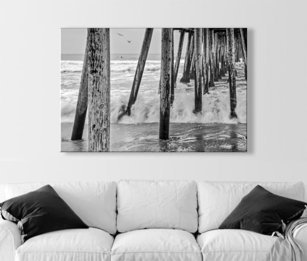 Product Image and Link for San Diego Wall Art with Imperial Beach Pier in Black and White as Home Decor Gift