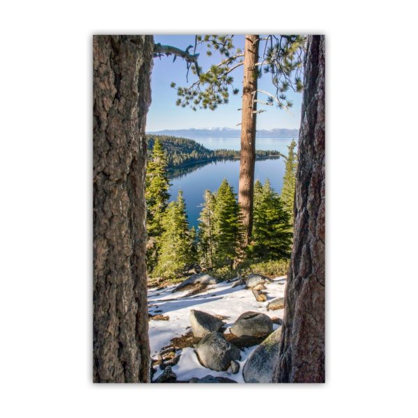 Product Image and Link for Lake Tahoe Photography with Sierra Nevada Mountain Art and Ponderosa Pines at Emerald Bay