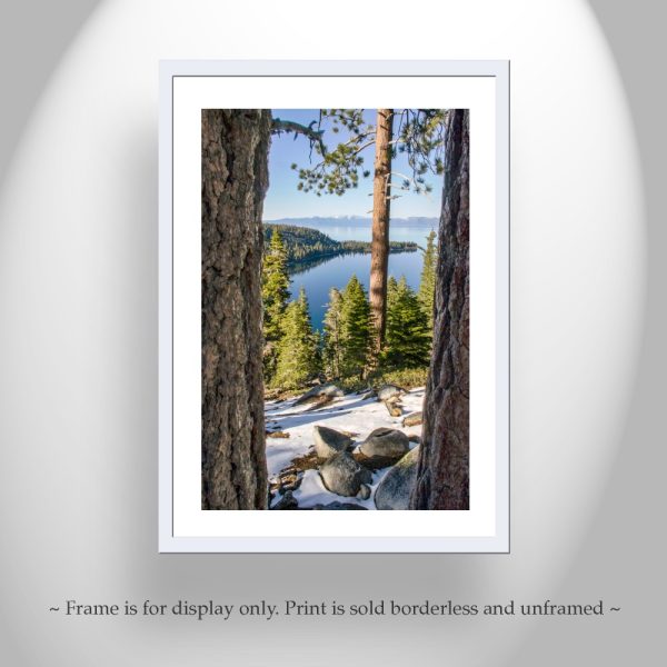 Product Image and Link for Lake Tahoe Photography with Sierra Nevada Mountain Art and Ponderosa Pines at Emerald Bay