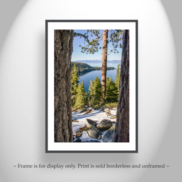 Product Image and Link for Lake Tahoe Photography with Sierra Nevada Mountain Art and Ponderosa Pines at Emerald Bay