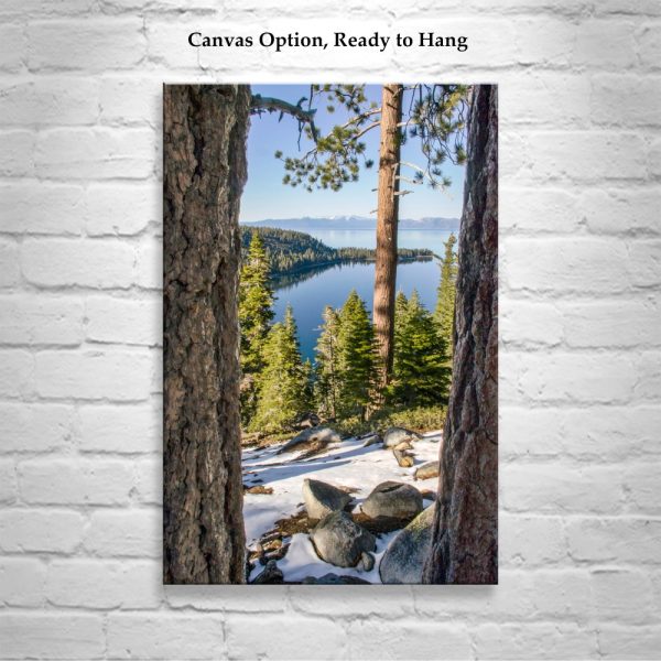 Product Image and Link for Lake Tahoe Photography with Sierra Nevada Mountain Art and Ponderosa Pines at Emerald Bay