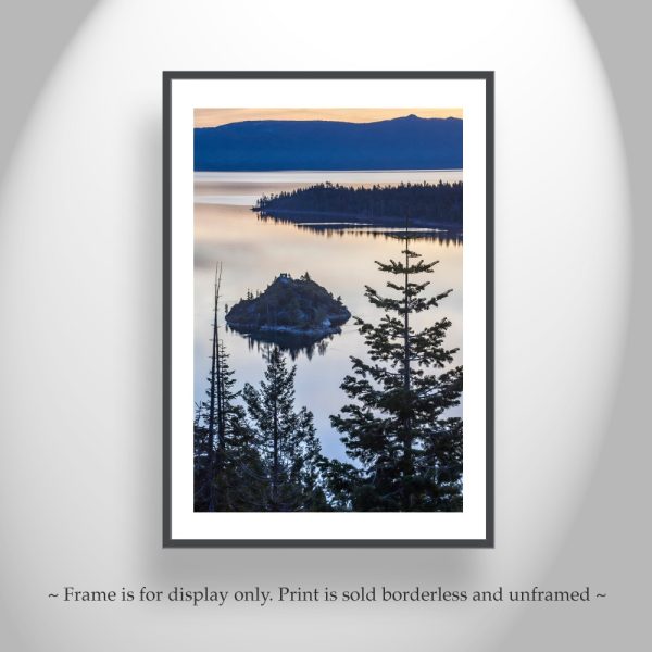 Product Image and Link for Lake Tahoe Photography Art Print with Emerald Bay Sunrise | Ponderosa Pine Tree Silhouette