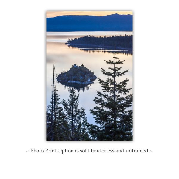 Product Image and Link for Lake Tahoe Photography Art Print with Emerald Bay Sunrise | Ponderosa Pine Tree Silhouette